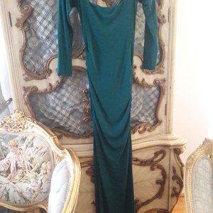 Ruched teal-ish green Nicole Miller maxi dress square neck Size 0
